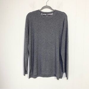 RIVERSTONE Wool Blend Knit Sweater Mens Gray Grey High‎ Low Step Hem Size Medium